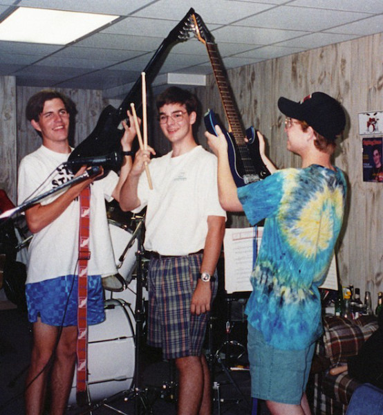 a triumphant publicity shot taken in our basement rehearsal space